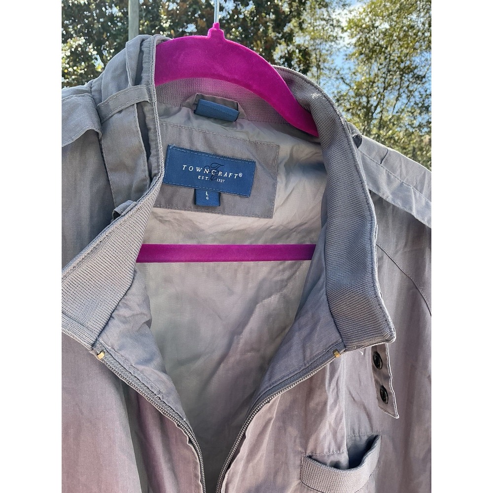 VTG Towncraft Bomber Jacket Men's L Gray Zip Up Epaulet Military Style 80s 90s - Picture 2 of 11